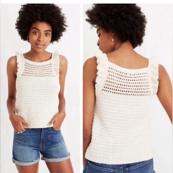 Madewell Ruffled Crochet Knit Sweater Tank Top Size small S women - Picture 1 of 8